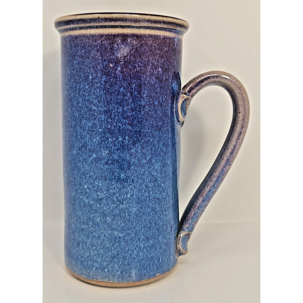 Handmade Pottery Drip Glaze Coffee Mug Cup Signed By Artist "Glass" Appx 7" Tall